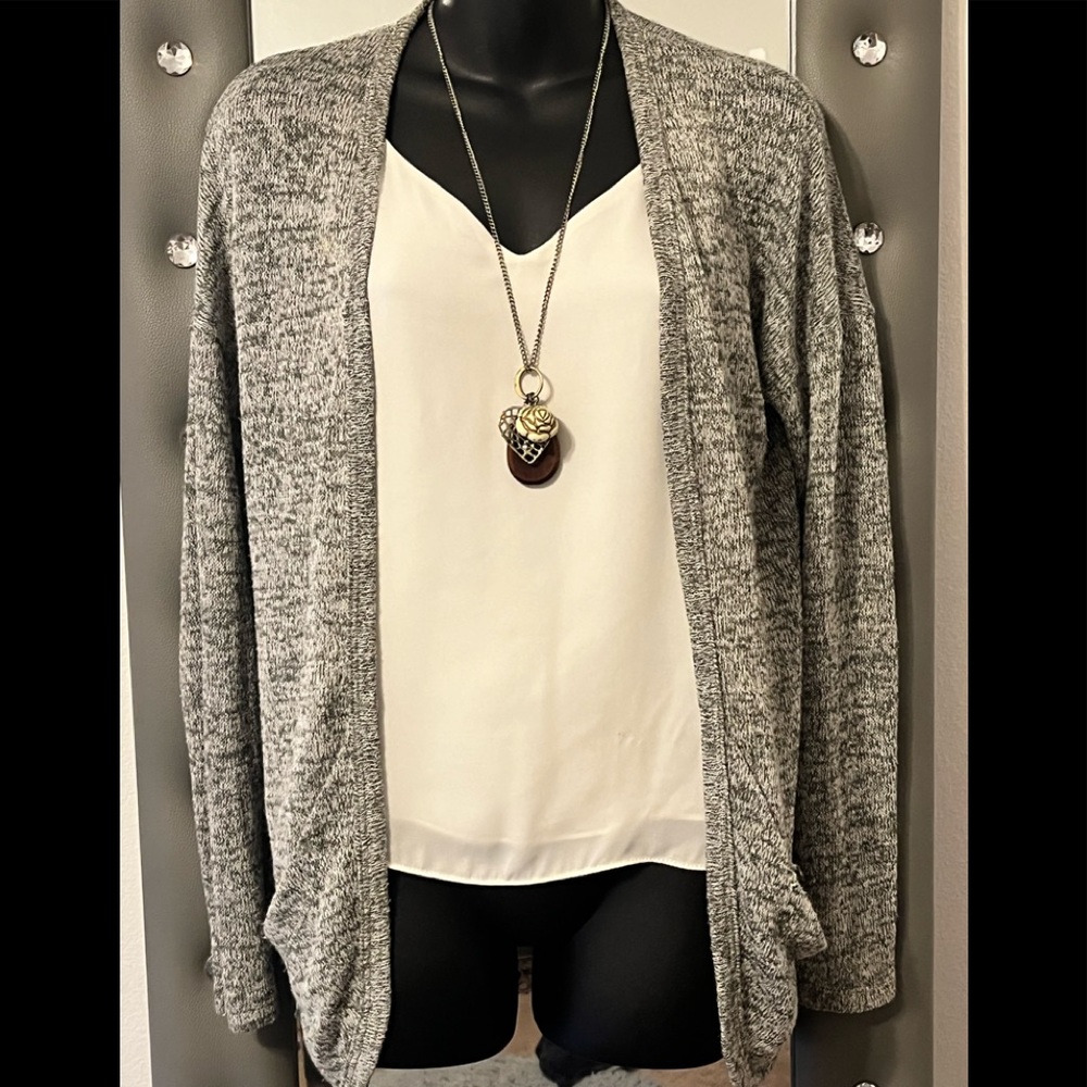 Cardigan with cream statement embroidery in back